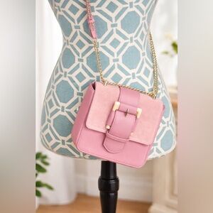 White House Black Market  purple color suede cross body bag with gold hardware